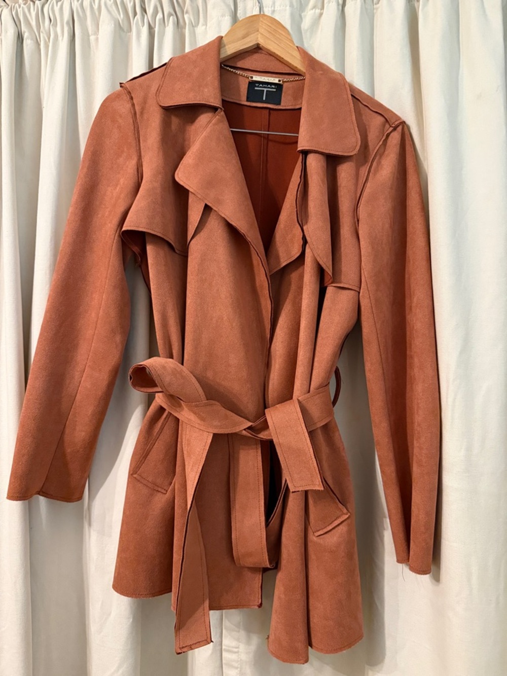 Tahari Rust Suede Tie-Waist Trench Coat